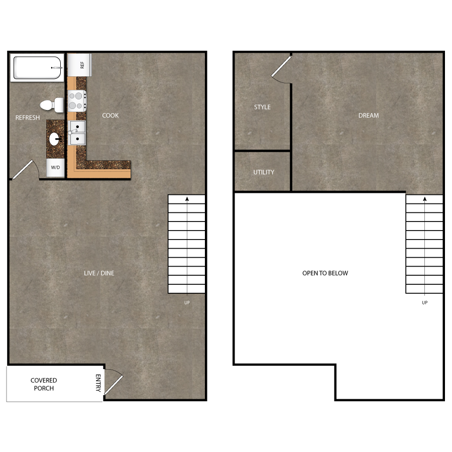 Rendering of the Truck Garage floor plan with 1 bedroom[s] and 1 bathroom[s] at Magnolia Station